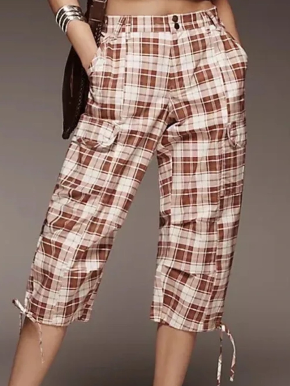 Anthropologie Brown & Cream Plaid Capris